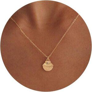 🆕 Women Gold Sun Moon Shell Summer Necklace Trendy Dainty Charm Simple Jewelry